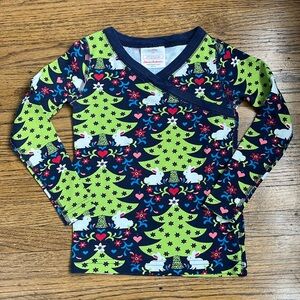 Hanna Andersson Bunny Rabbit Holiday Christmas Tree Cross Over Long Sleeve Top